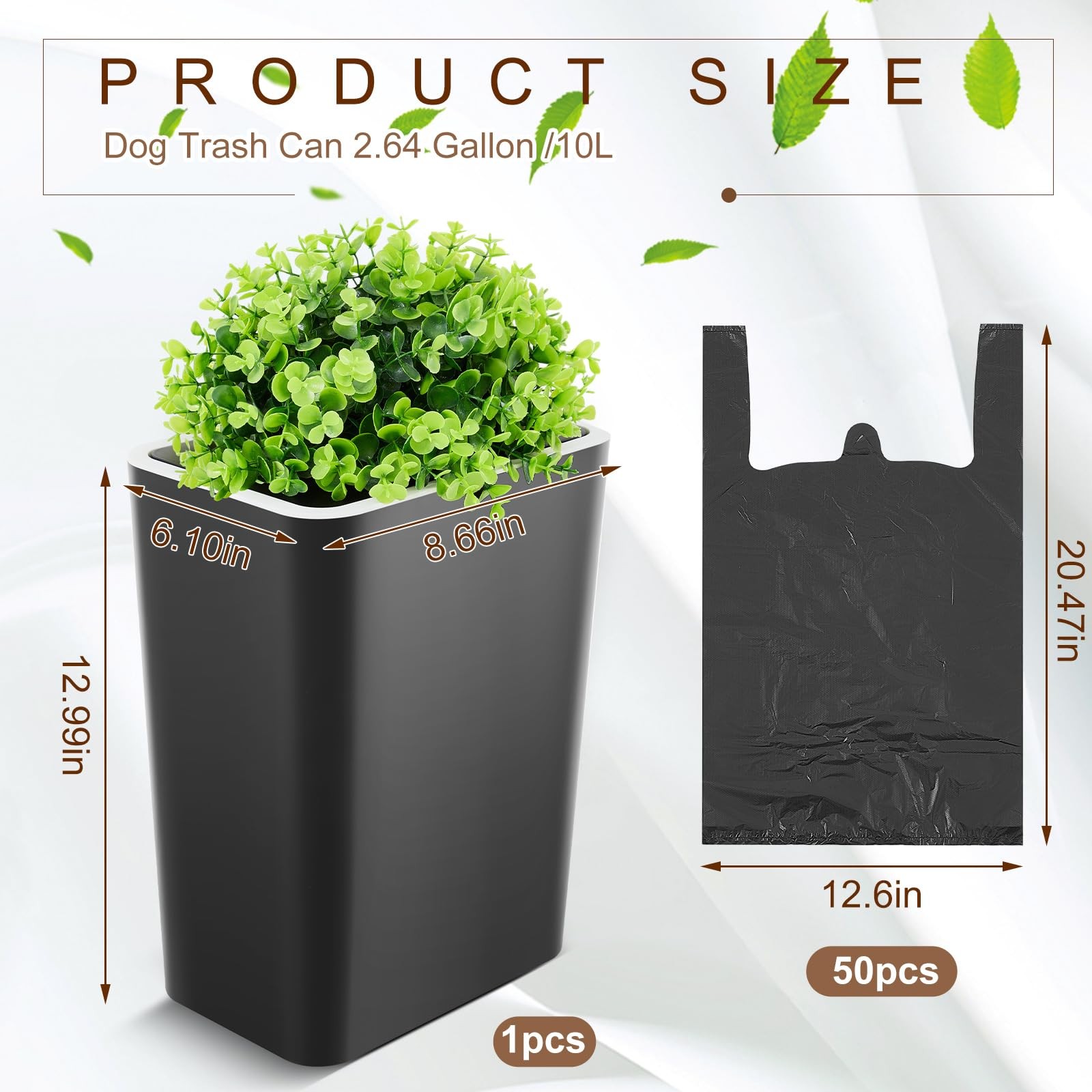 Jingmore Slim 10L Outdoor/Indoor Dog Waste Can w/ Lid & 50 Bags Black