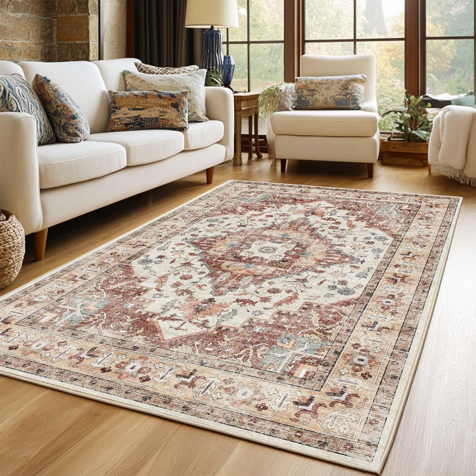 Area Rug for Living Room 3×5,Large Machine Washable Vintage Oriental Soft Car…