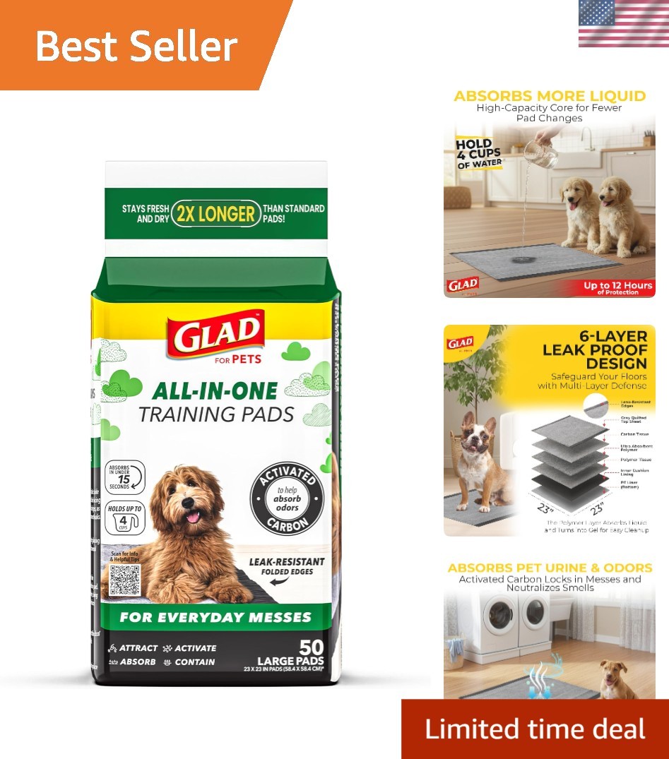 Leak Resistant Puppy Training Pads with Built-in Attractant, 50 Count, 23×23 in