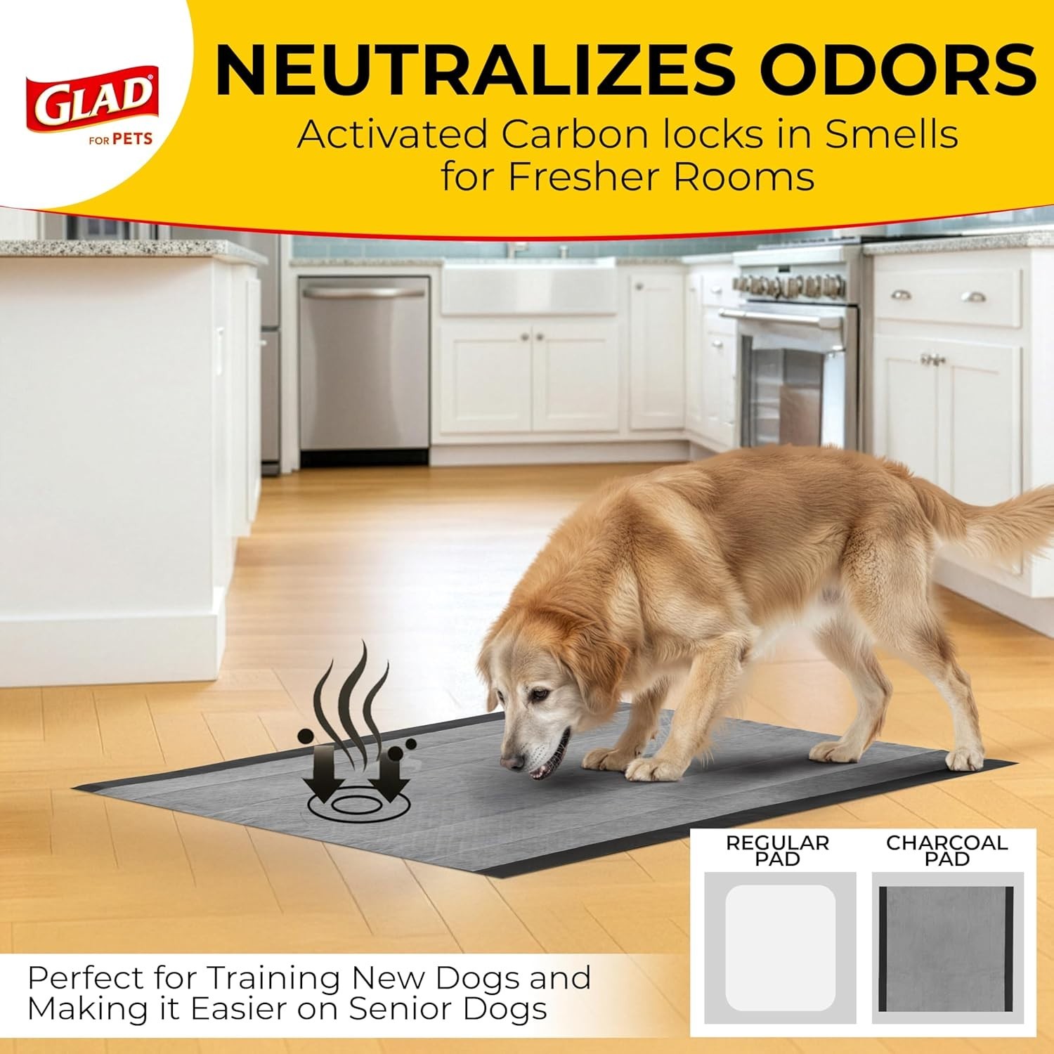 Glad for Pets Extra Large Charcoal Dog Training Pads, Absorbent Leak Proof Pee
