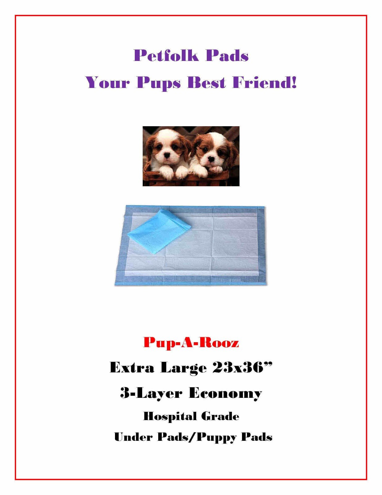 Pup-A-Rooz 23×36″ Large 3-Layer Puppy Dog Pads Light Absorbency Bulk Priced