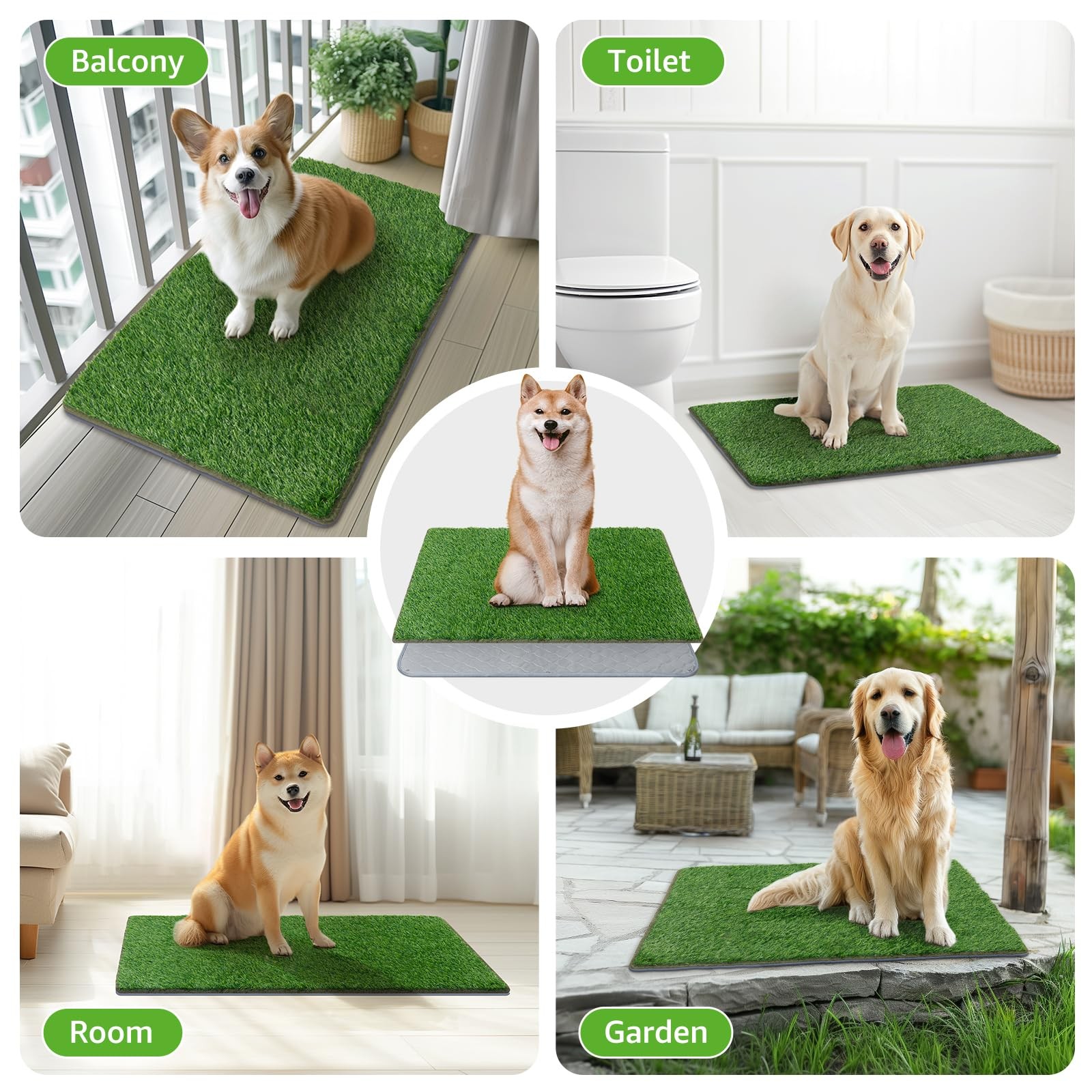 Dog Grass Mat with Pad 39×31.49 Potty Tray for Patio Balcony Apartment