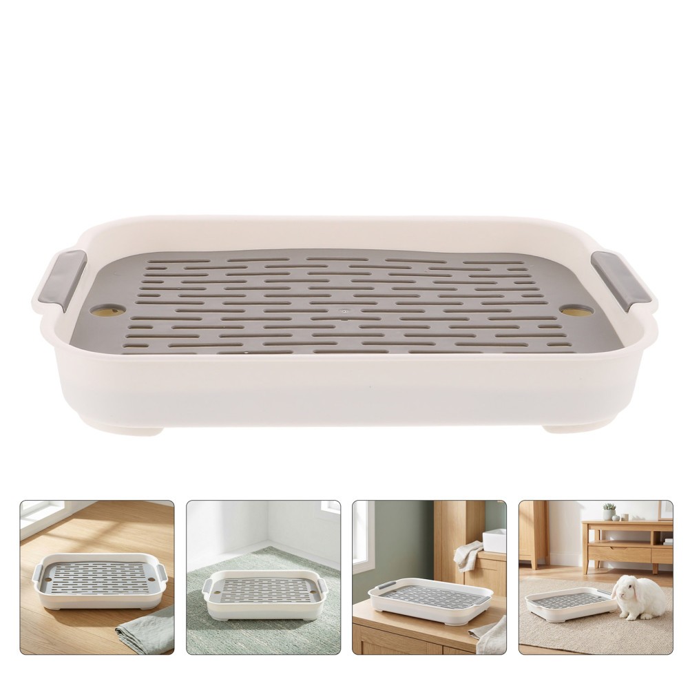 2Pcs Large Capacity Bunny Litter Box White Durable PP Material Antisplash Edge
