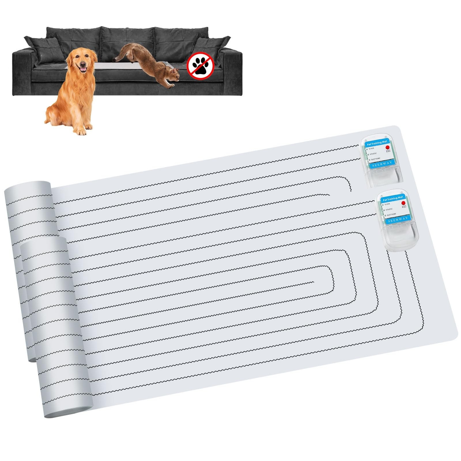 Pet Training Shock Mat – 2 Pack Electric Repellent Pads for Dogs & Cats, 3 Modes