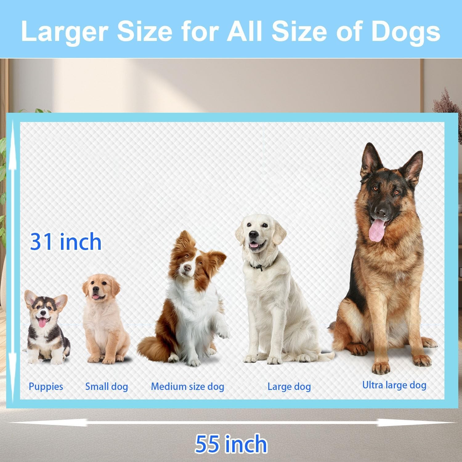 XXXXL Puppy Pee Pads Dogs 31″x55″ 40 Count Extra Large Dog Pee Pads Leak-Proof &