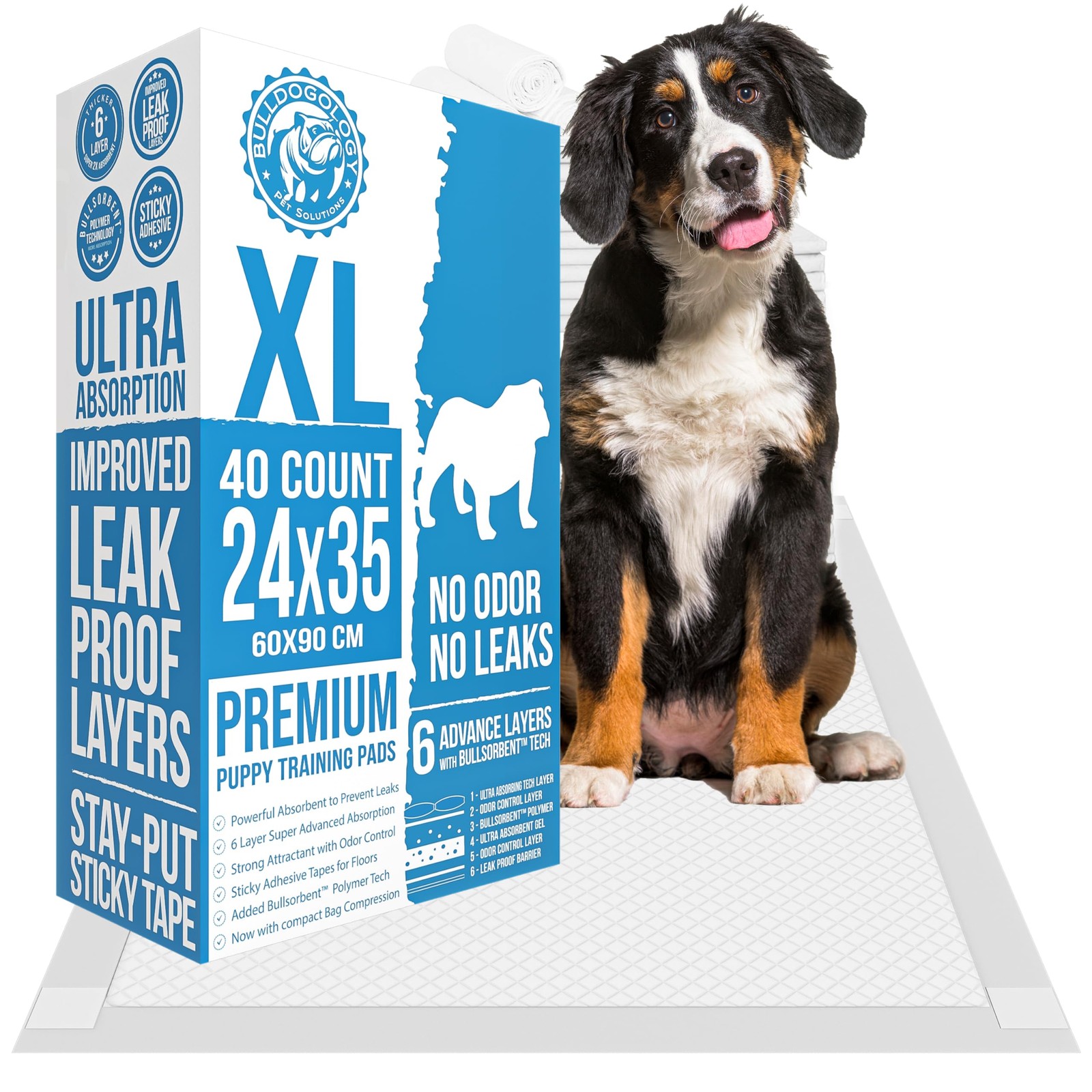 Bulldogology Pee Pads for Dogs XL with Adhesive Sticky Tape (24×35) Dog Puppy…