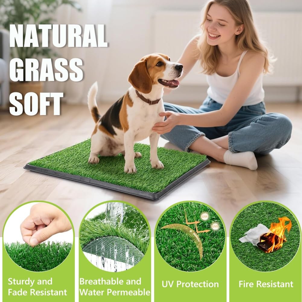 Reusable Pet Grass Potty w/ 2-Pack Replaceable Artificial Grass Quick Absorbe…