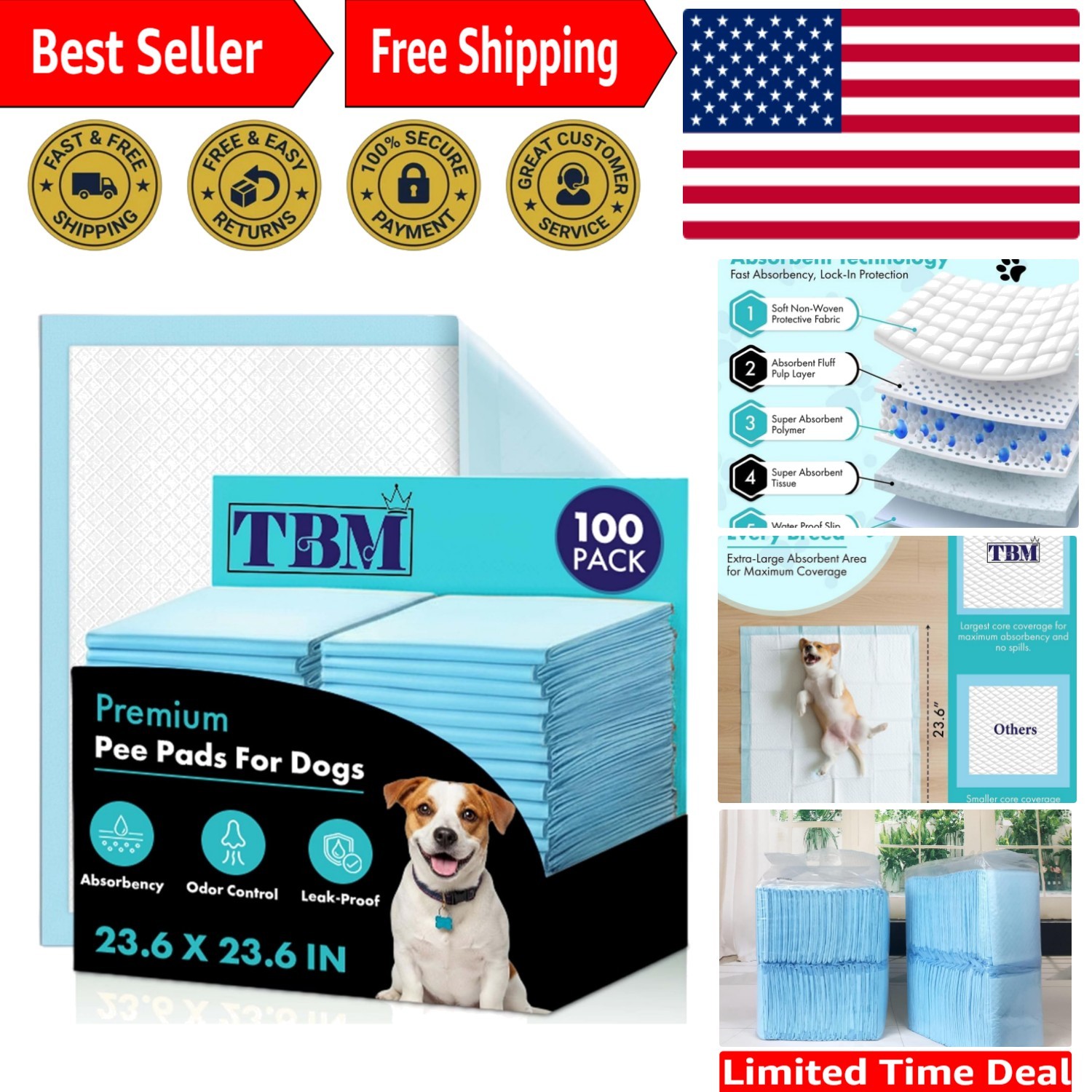 Puppy Pads 100 Count – 23.6″ x 23.6″ – Super Absorbent Pee Pads for Dogs – L…