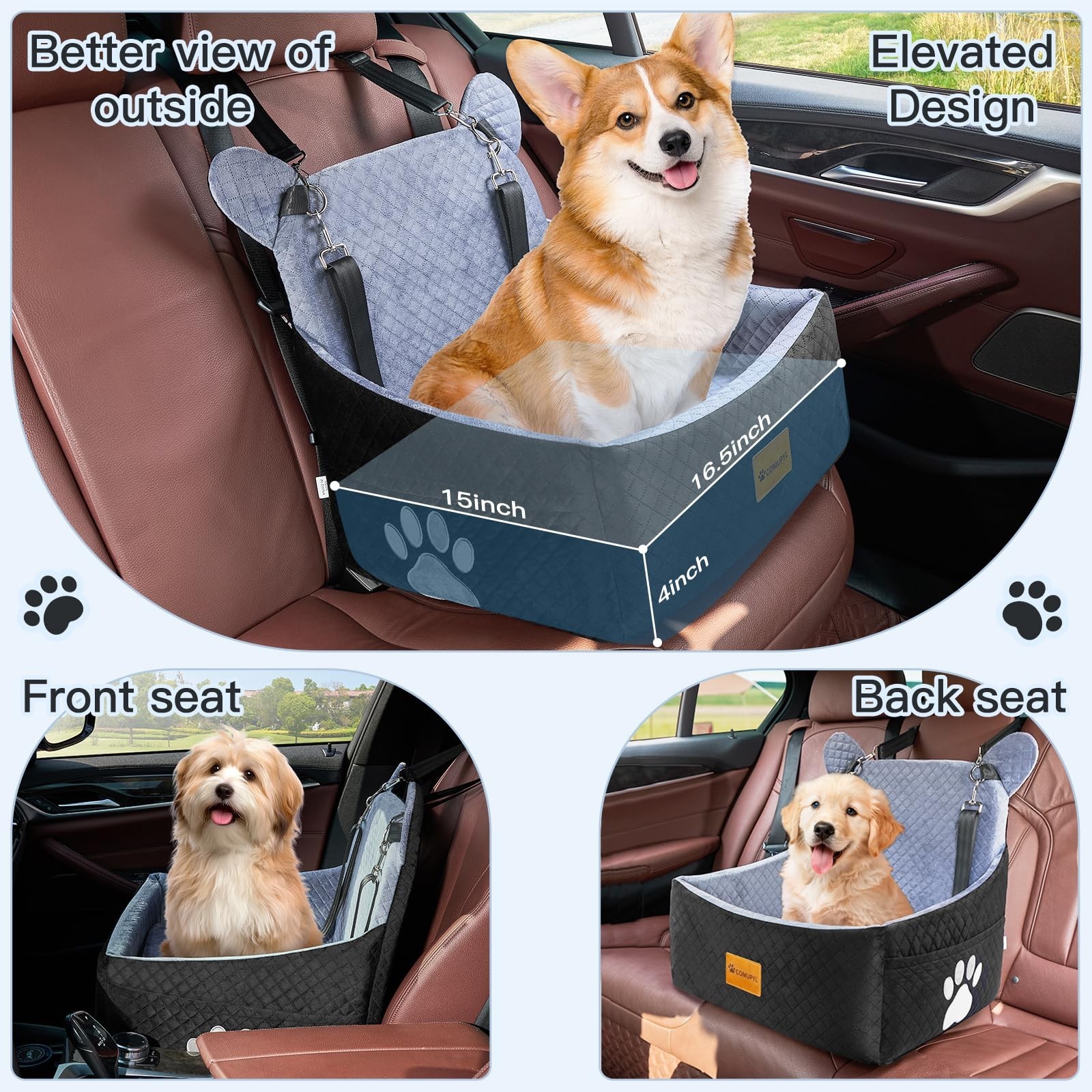 Dog Car Seats for Small/Medium Dogs up to 33lbs(Grey Black). | Washable, Wate…