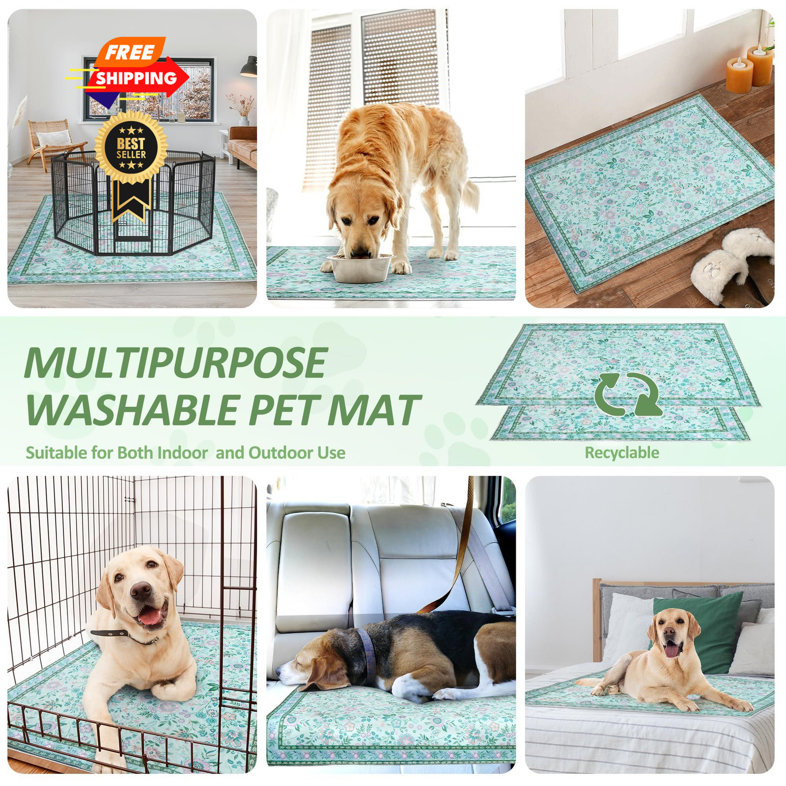 Baodan Pee Pads for Dogs Washable 48″x48″, Extra 48*48 Inch(Pack of 2), Green