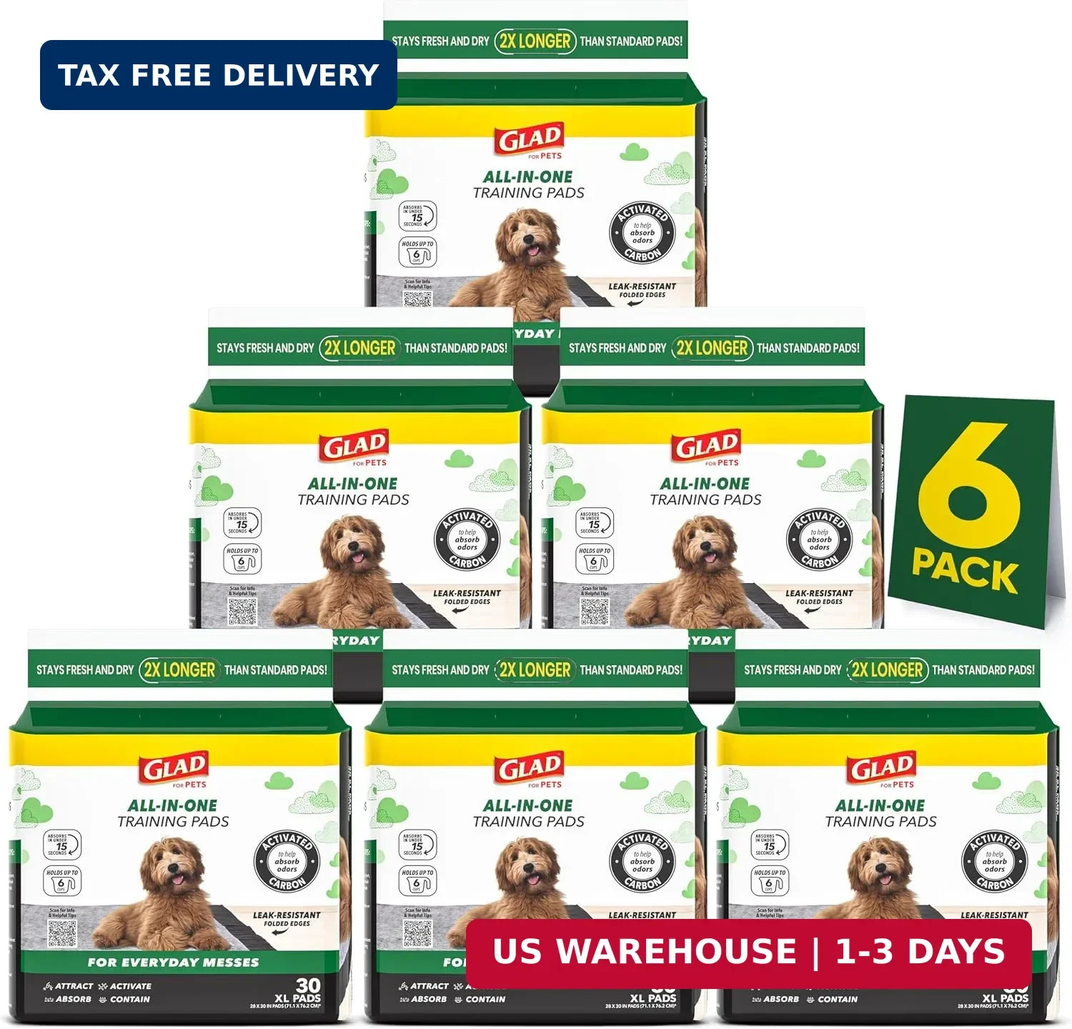 Glad for Pets XL Charcoal Training Pads for Dogs and Puppies, 30 Count | 6-layer
