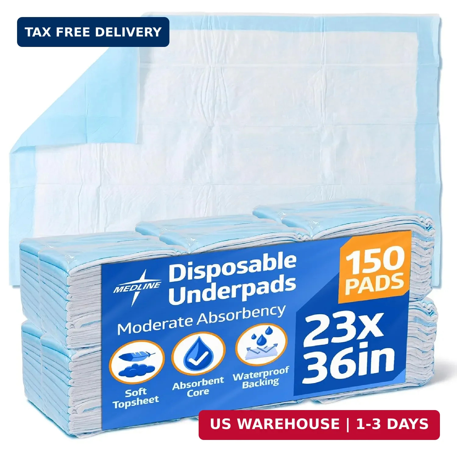 Medline Moderate Absorbency Underpad, 23″ x 36″, 150 Count, Disposable Chucks, B