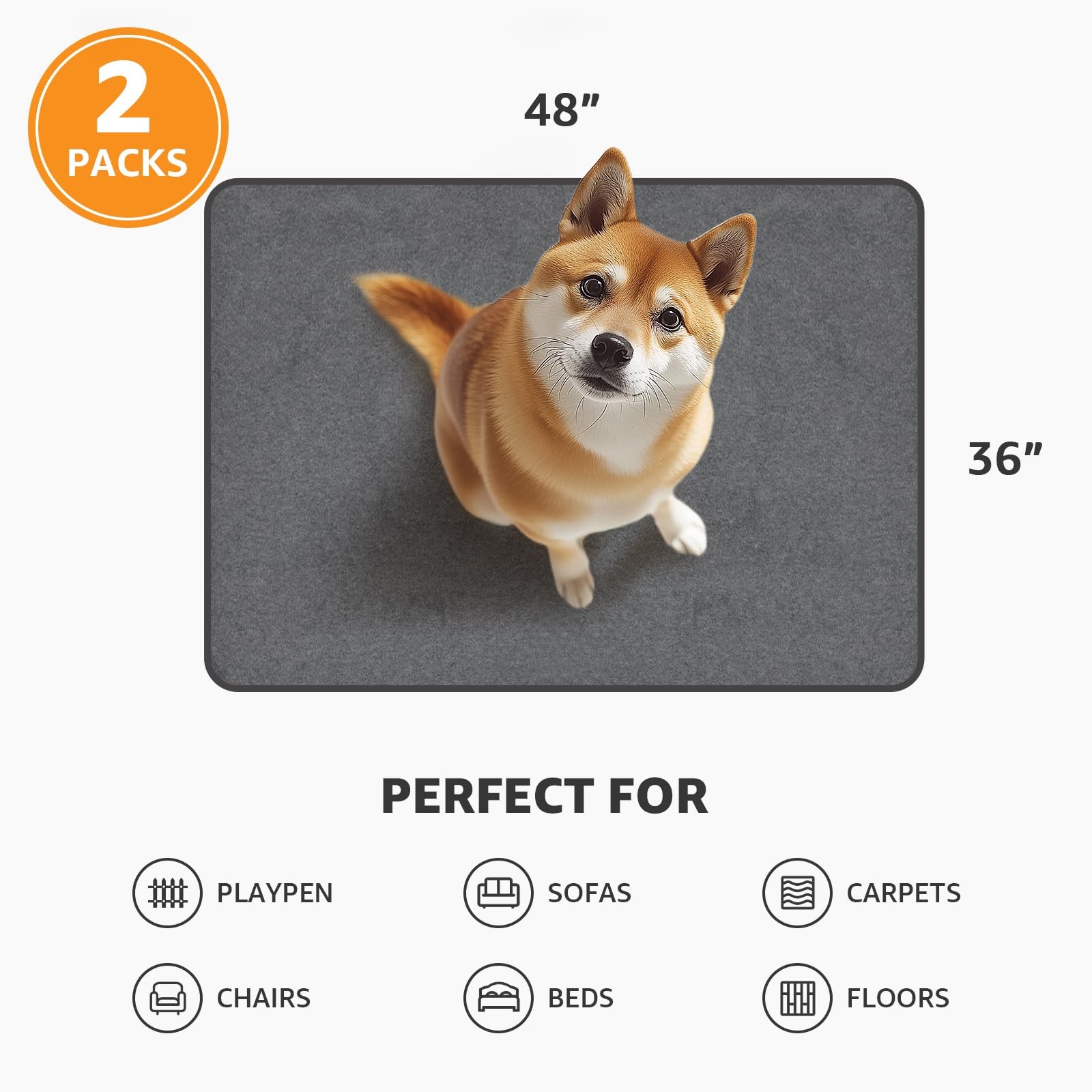 Reusable/Washable Pee Pads for Dogs | 36″x48″ | 2Pack |Whelping Pads |Grey|025