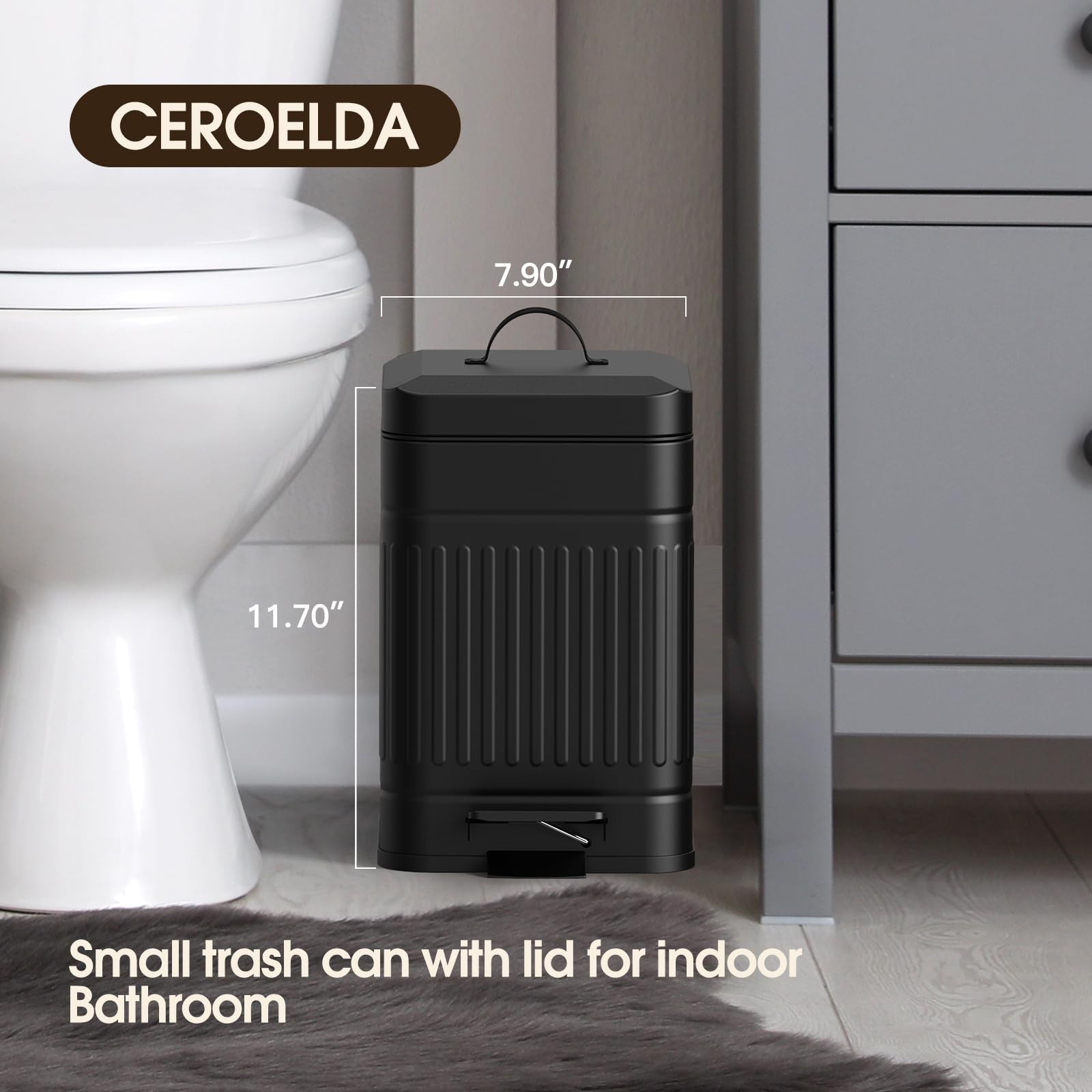 CEROELDA Small Trash Can with Lid-5L/1.3 Gal,Stainless 1.3 Gallons, Black