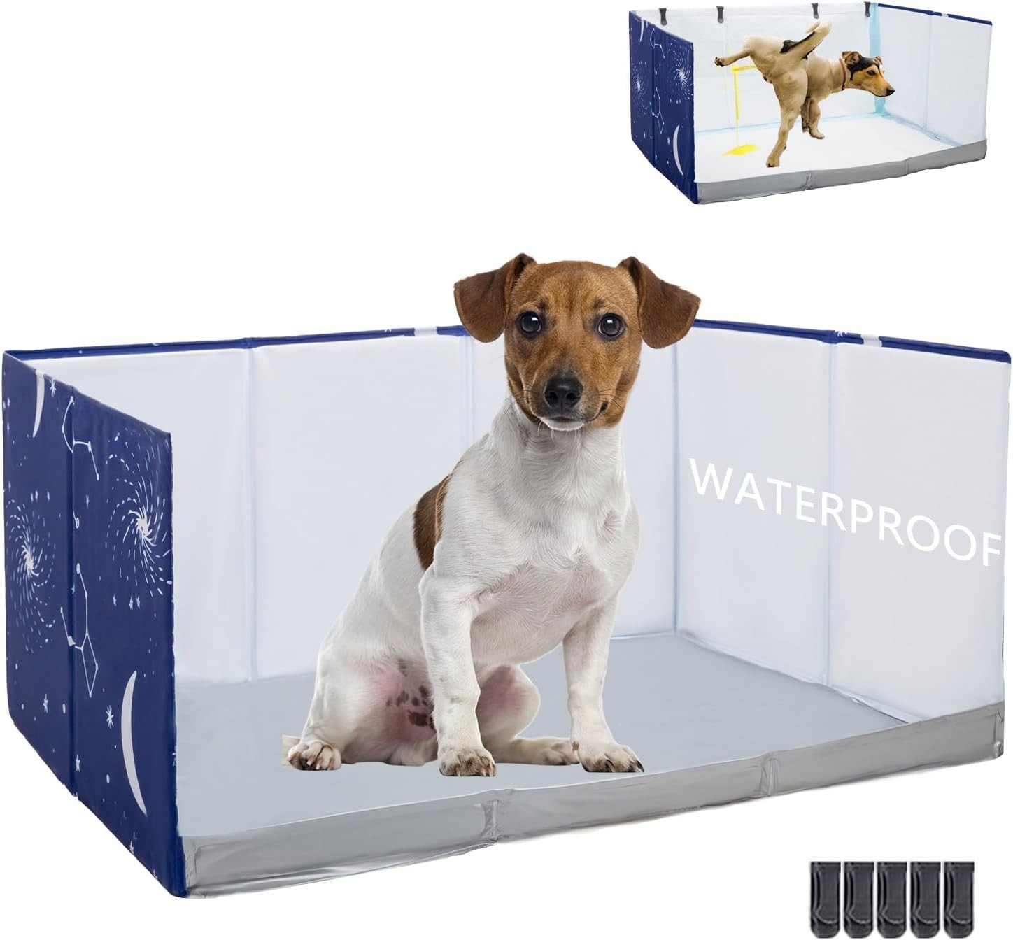 Dog Litter Box with Walls, Pee Pad Holder Tray, No Assembly, Waterproof Portable