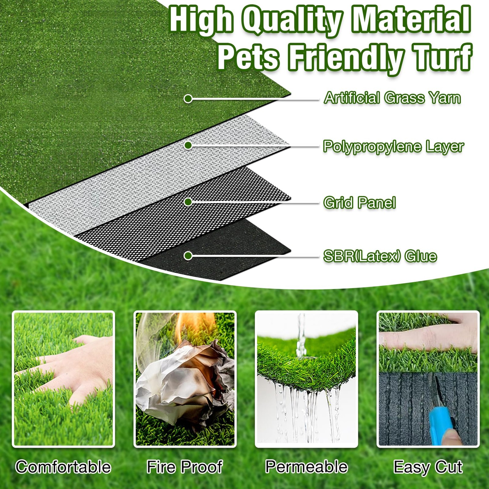 GLOBREEN Fake Grass Pee Pads for Dogs Potty – 2FTx6FT Reusable 2FTX6FT, Green