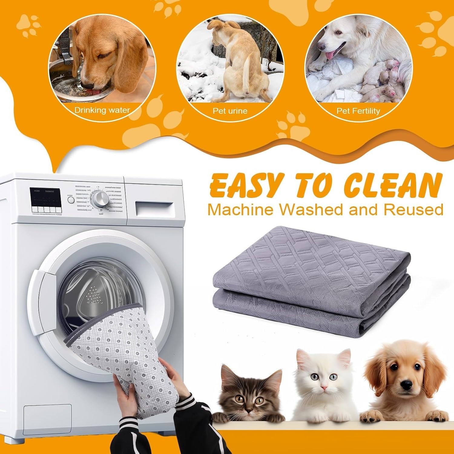 Reusable Dog and Cat Pee Pads 2 Pack, 24 x 18in | Leak-Proof, Easy Clean Design