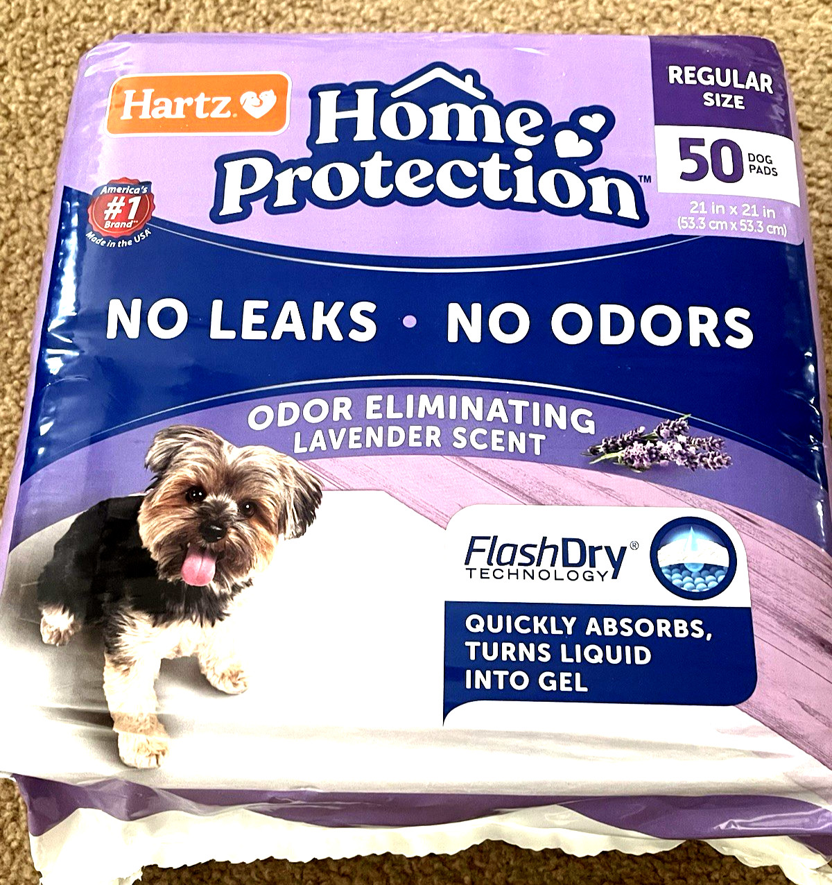 Hartz Home Protection No Leaks No Odors 21″ x 21″ 50 dog pads Lavender Scent