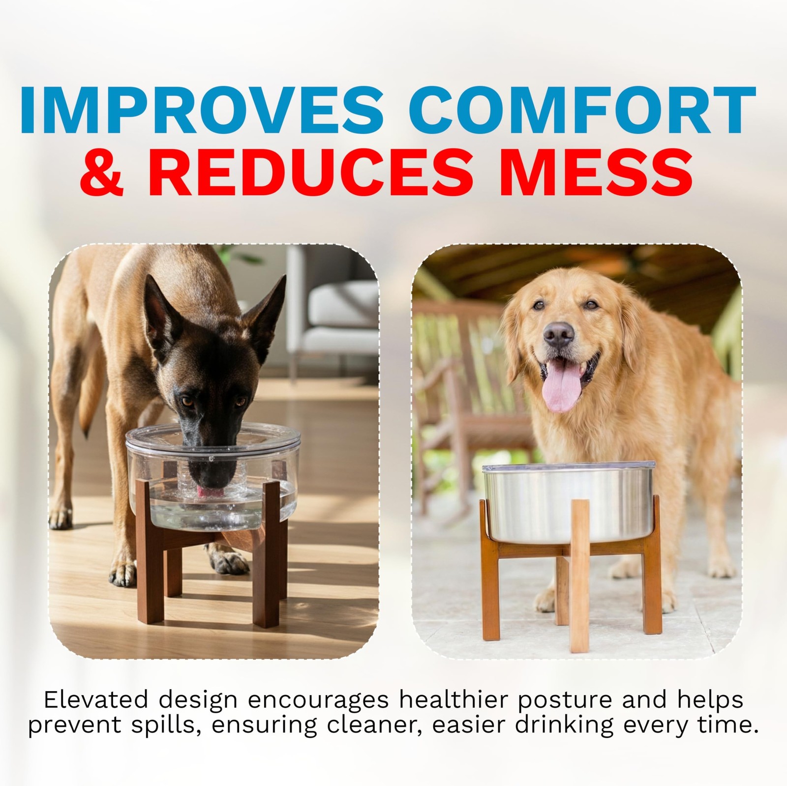 Slopper Stopper Elevated Single Wooden Dog Bowl Stand – Easy Assembly with