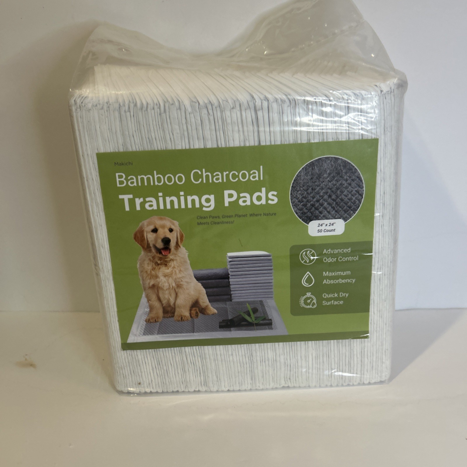 New Bamboo Charcoal Training Pads, Large, 24in x 24in, 50 Count Odor Control