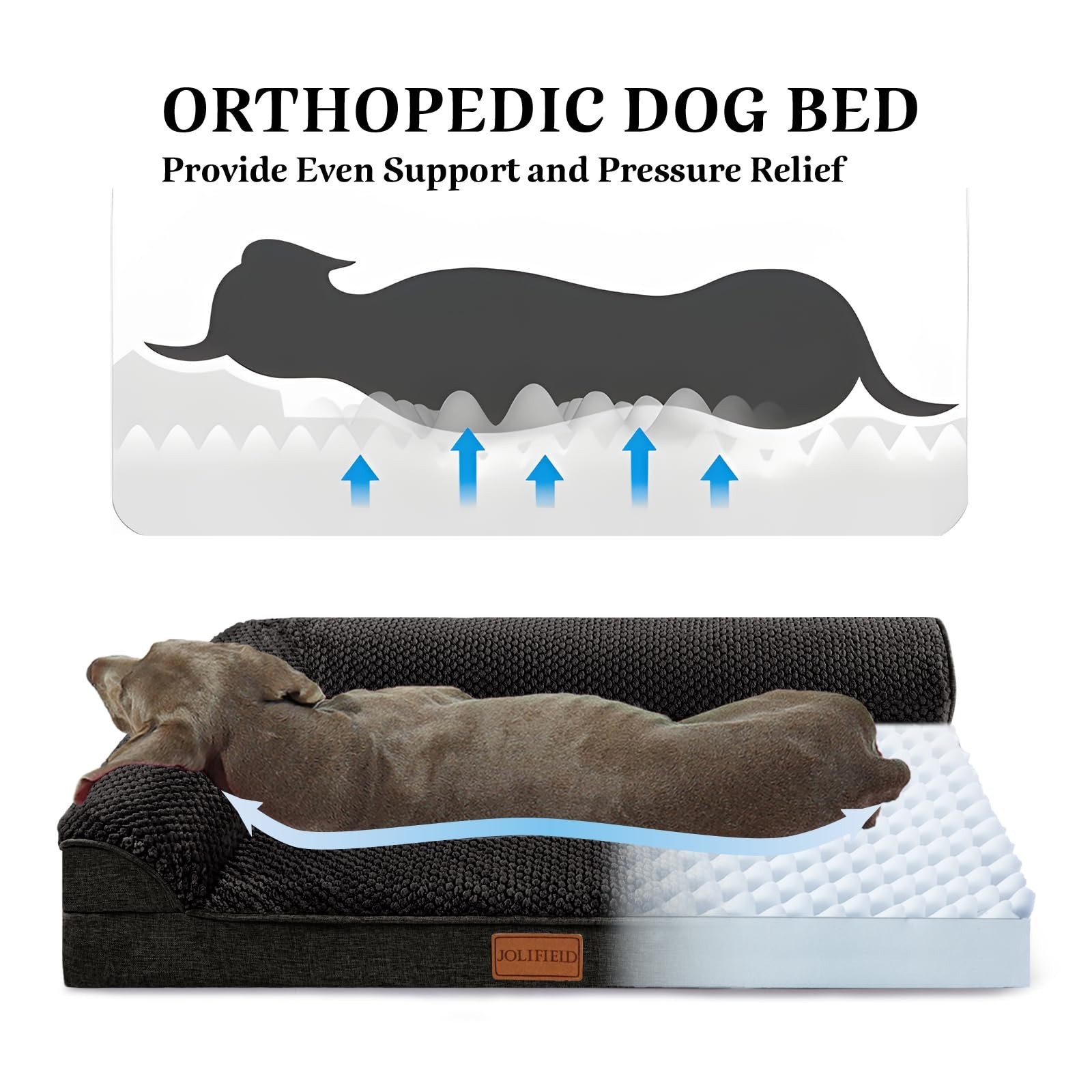 Orthopedic Dog Bed Large Sized Dog 36”X24”, Waterproof L Bolster Egg Crate …