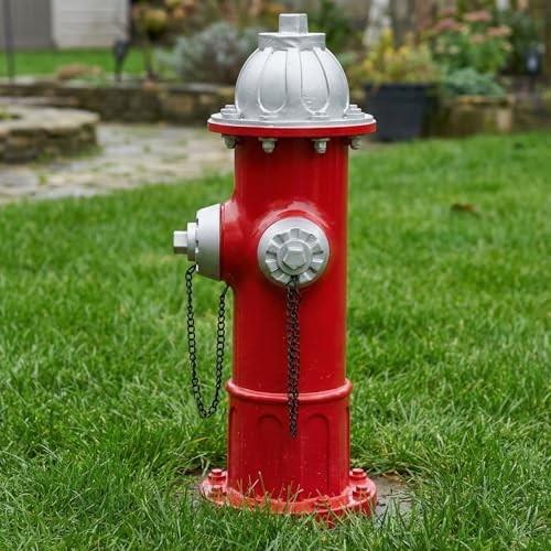 Elenon Garden Fire Hydrant Outdoor Statue Decorative for Dog to Peed Silver Red