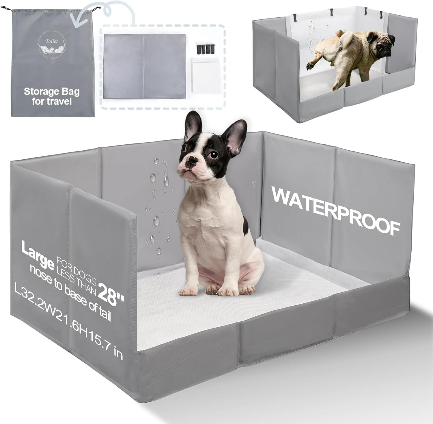 Dog Litter Box, Pee Pad Holder Foldable, Indoor Dog Potty Tray for Puppy & Mediu