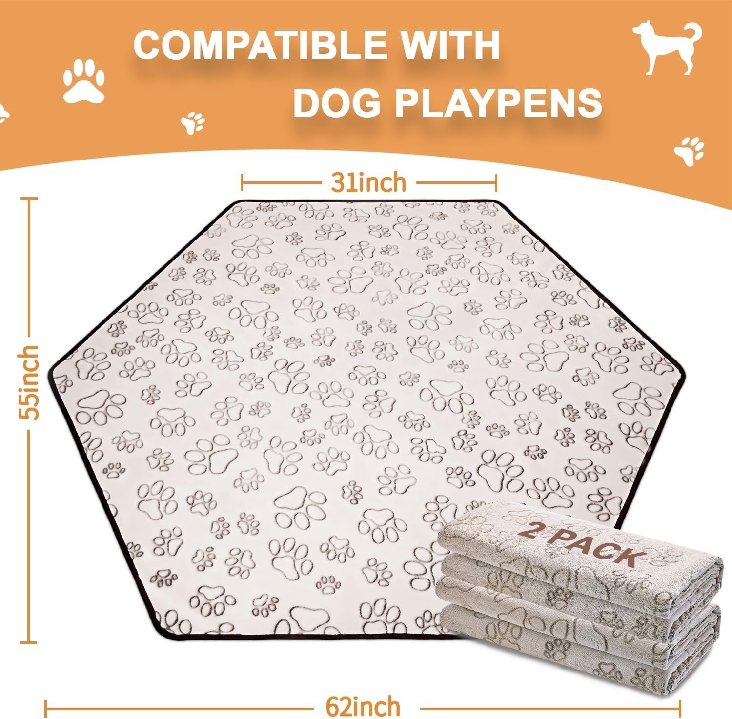Reusable Dog Pee Pads 2 Pack XL 55×62″ Absorbent Waterproof Non-Slip