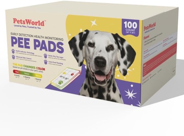 PetsWorld 36×36 Inch Health Monitoring Dog Pee Pads – 100 Count |Color-Changing