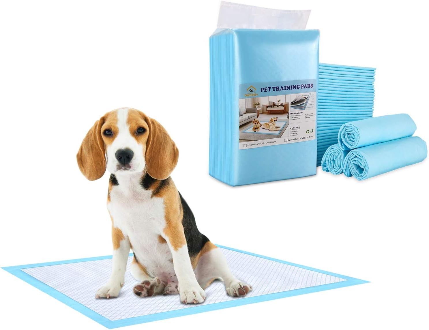 Ownpets Dog Training Pad(L: 24’’ x 24’’), Leak-Proof 6-Layer Pet Potty Training