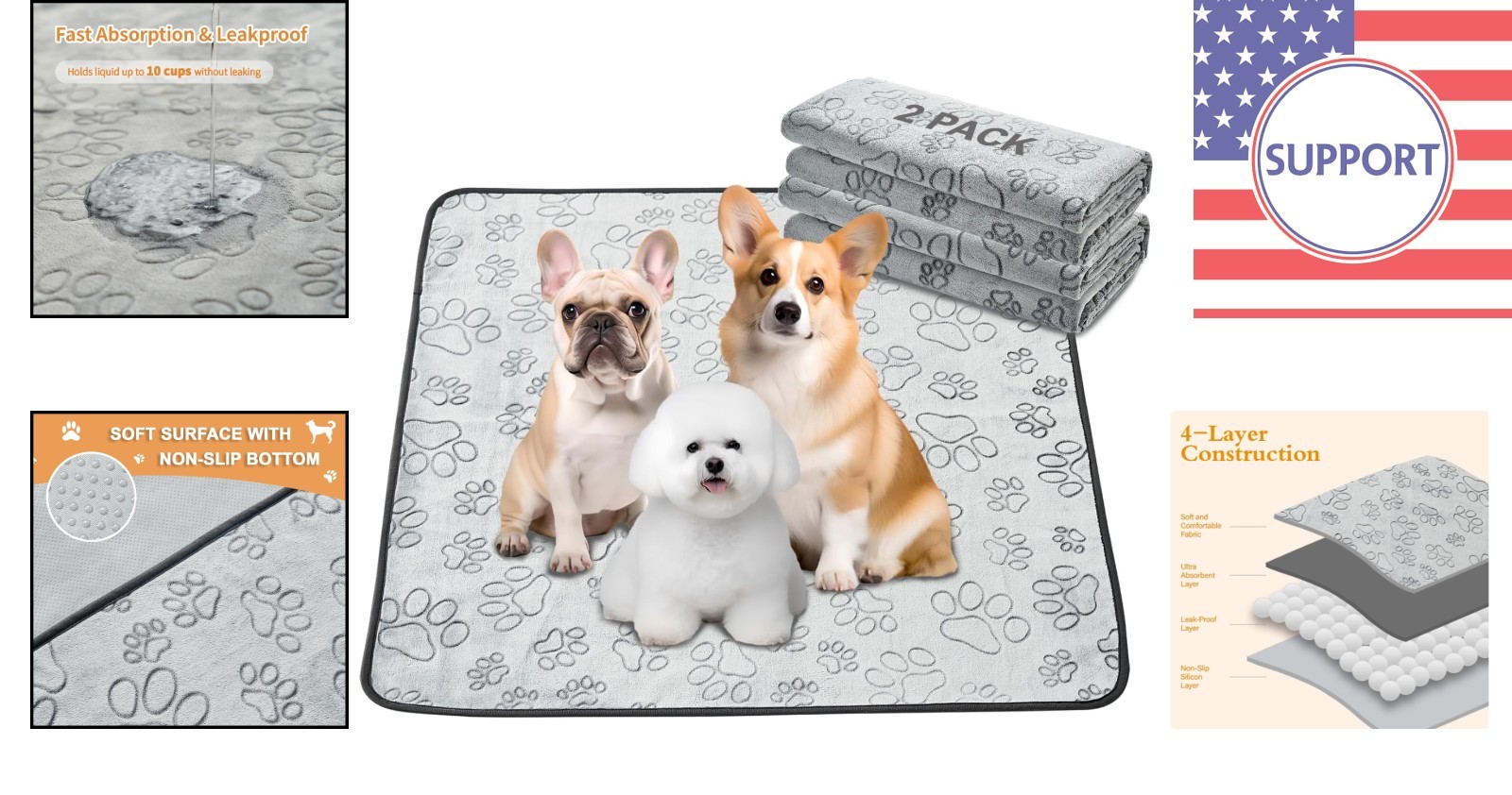 Eco-Friendly Washable Puppy Pads, 36×41, Waterproof & Leakproof – 2 Pack