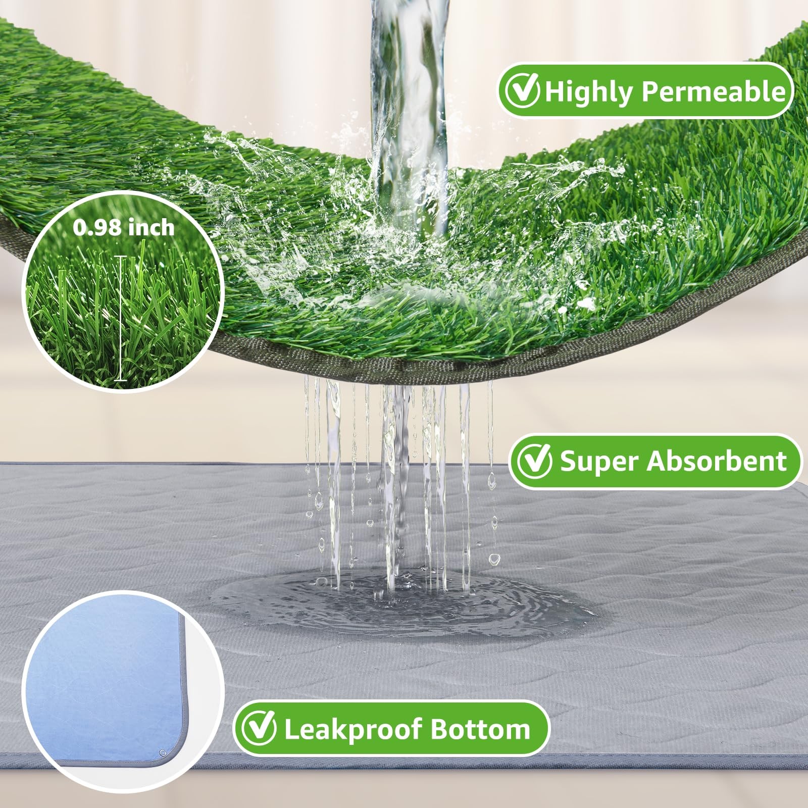 Dog Grass Mat with Pad 39×31.49 Potty Tray for Patio Balcony Apartment