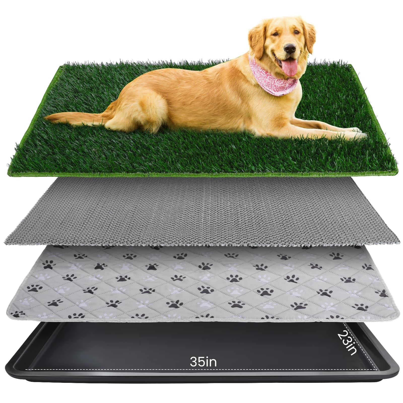 FURWAY Dog Grass Pad with Tray Artificial Puppy Pee 35.4″X 23.6″, Gray