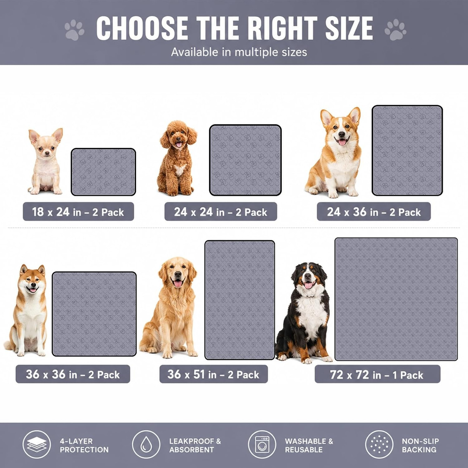 Dog Training Pads Reusable Waterproof Leak-Proof 18×24 Inches for Puppy Crate