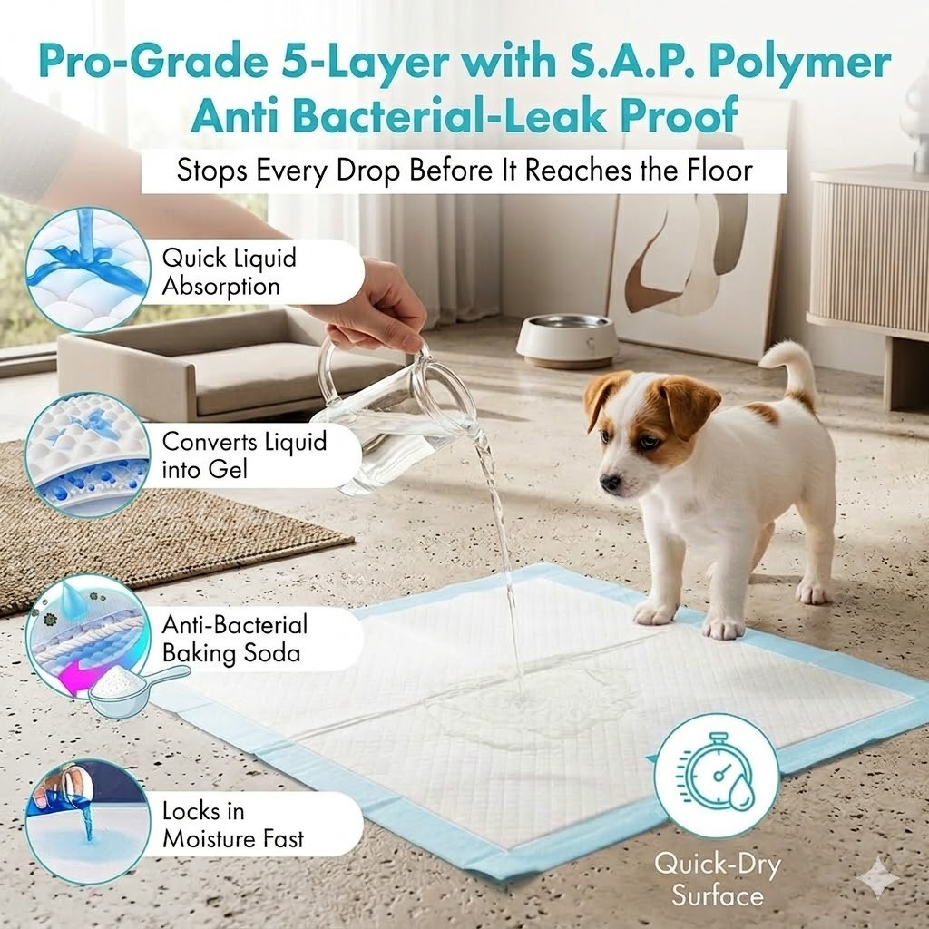 600 Premium Max-Absorbent 23×24″ Puppy Pads-Quilted-5 LYR-SAP Gel & Baking Soda