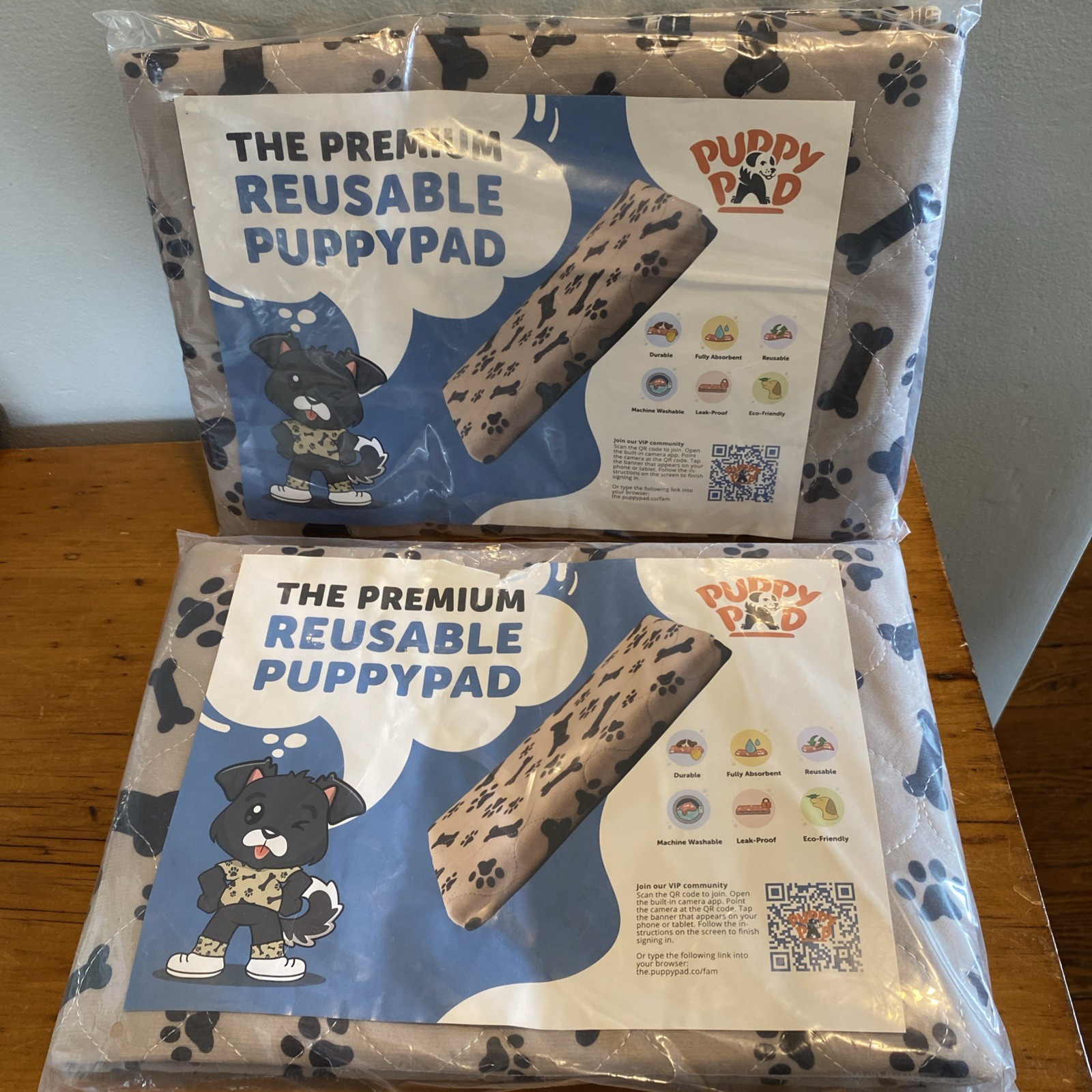 PuppyPad Reusable Leak Proof Puppy Bones Beige Large Pee Pad 2 Pack