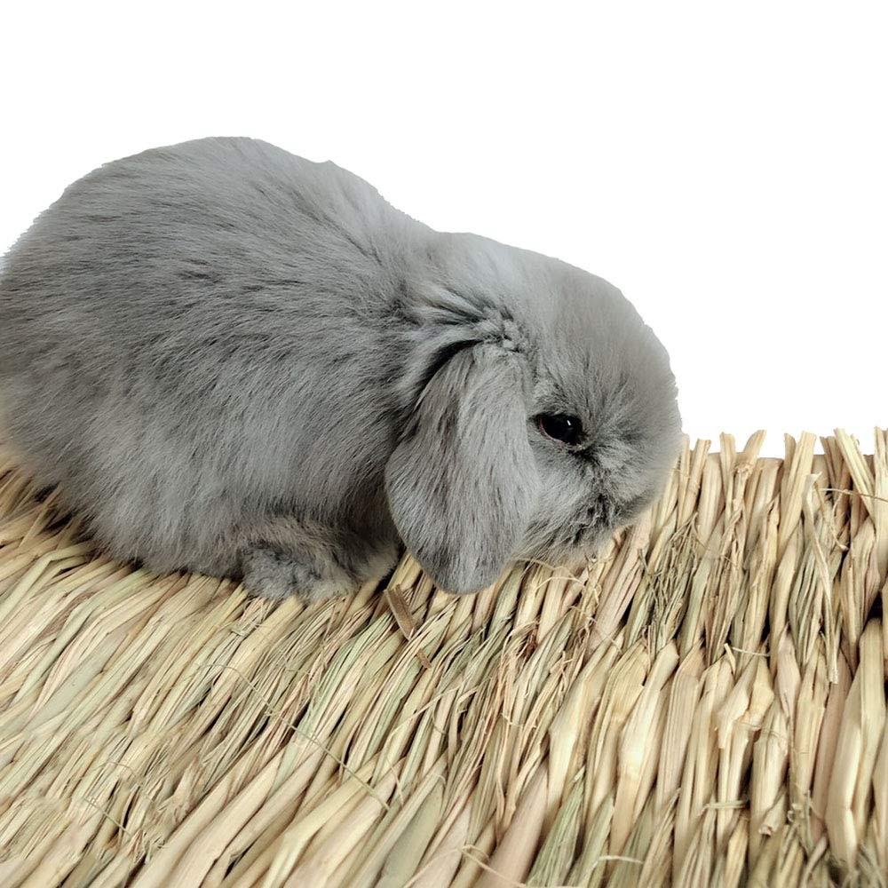 Hamiledyi Grass Mat Woven Bed Mat for Small Animal Bunny Bedding Nest Chew Toy B