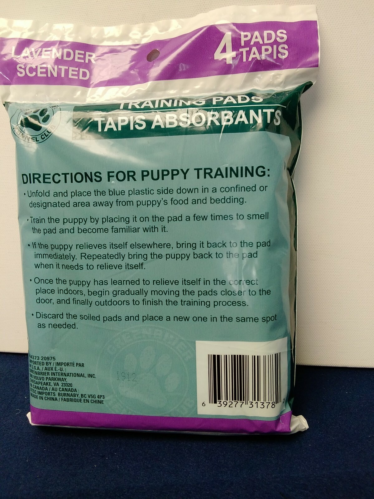 Lavender Scented Training Pads for Dogs Pack of 4 Each 22 X 22 Inches