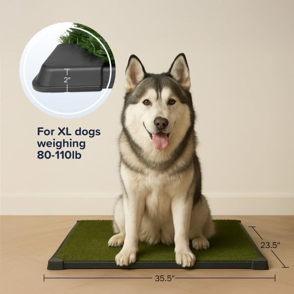 35.5×23.5in Dog Grass Pad with Tray – Reusable Indoor/Outdoor Pee Pads