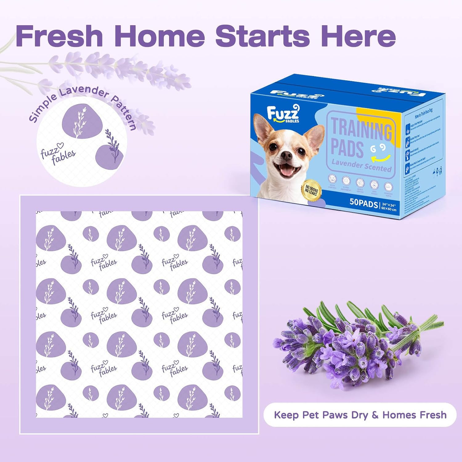 Dog Training Pads-24″X 24″,Disposable Puppy Pads,100Cts | Super Absorbent, Laven