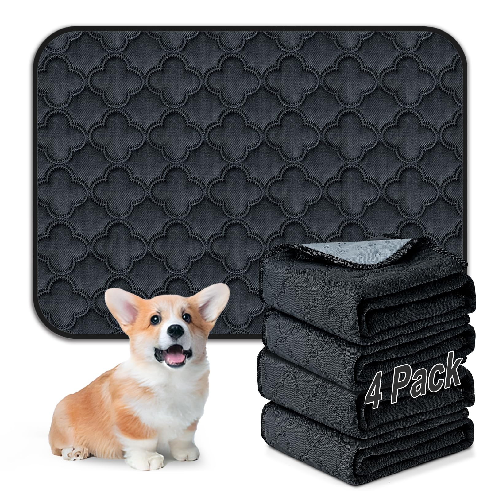 FunFurry Washable Pee Pads for Dogs – 4 Pack 18″ X 24″ – 4 Pack, Dark Grey