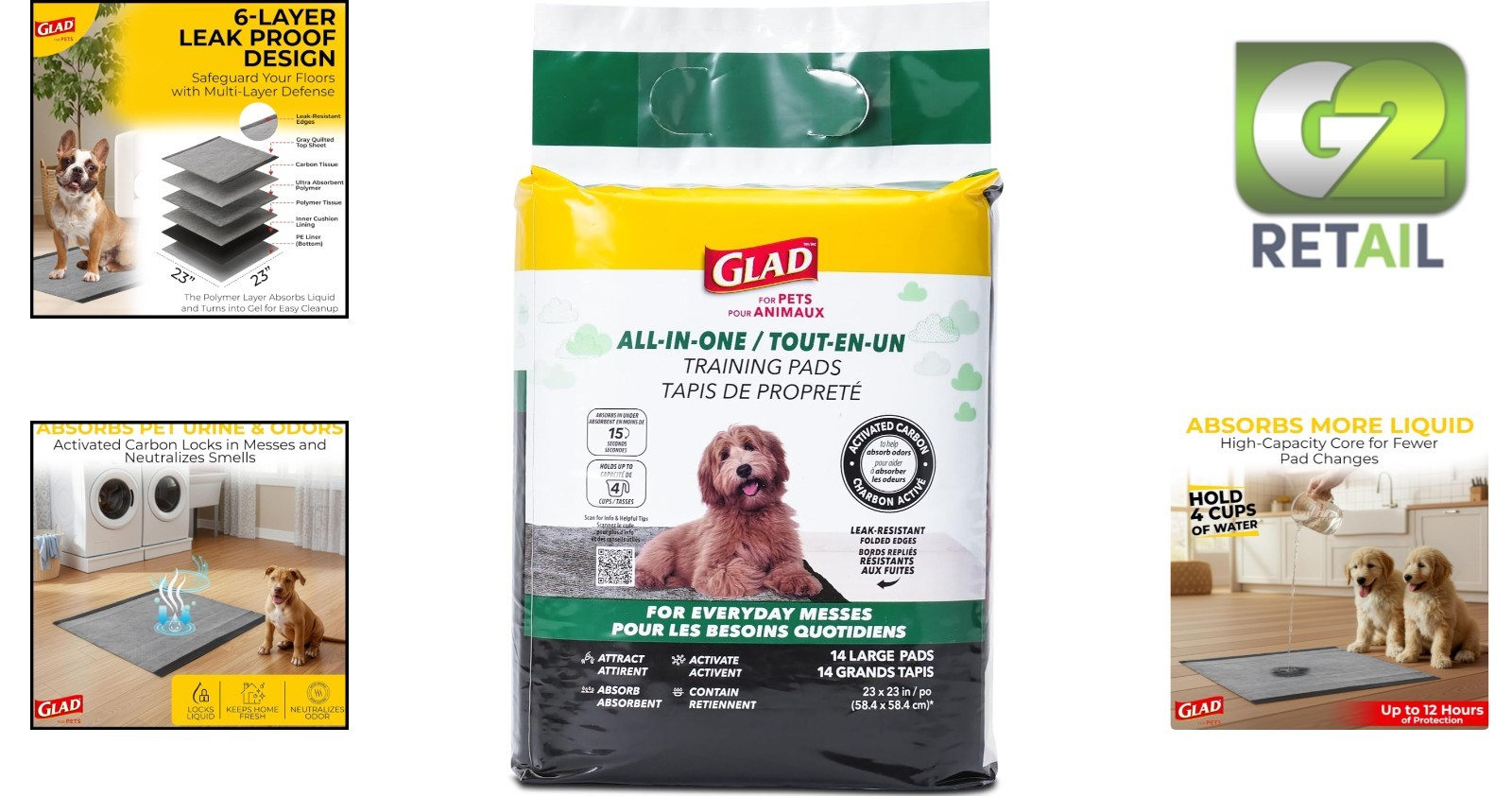 Odor Neutralizing Activated Carbon Puppy Pads – 23×23 Inch, 6-Layers, 14 Count