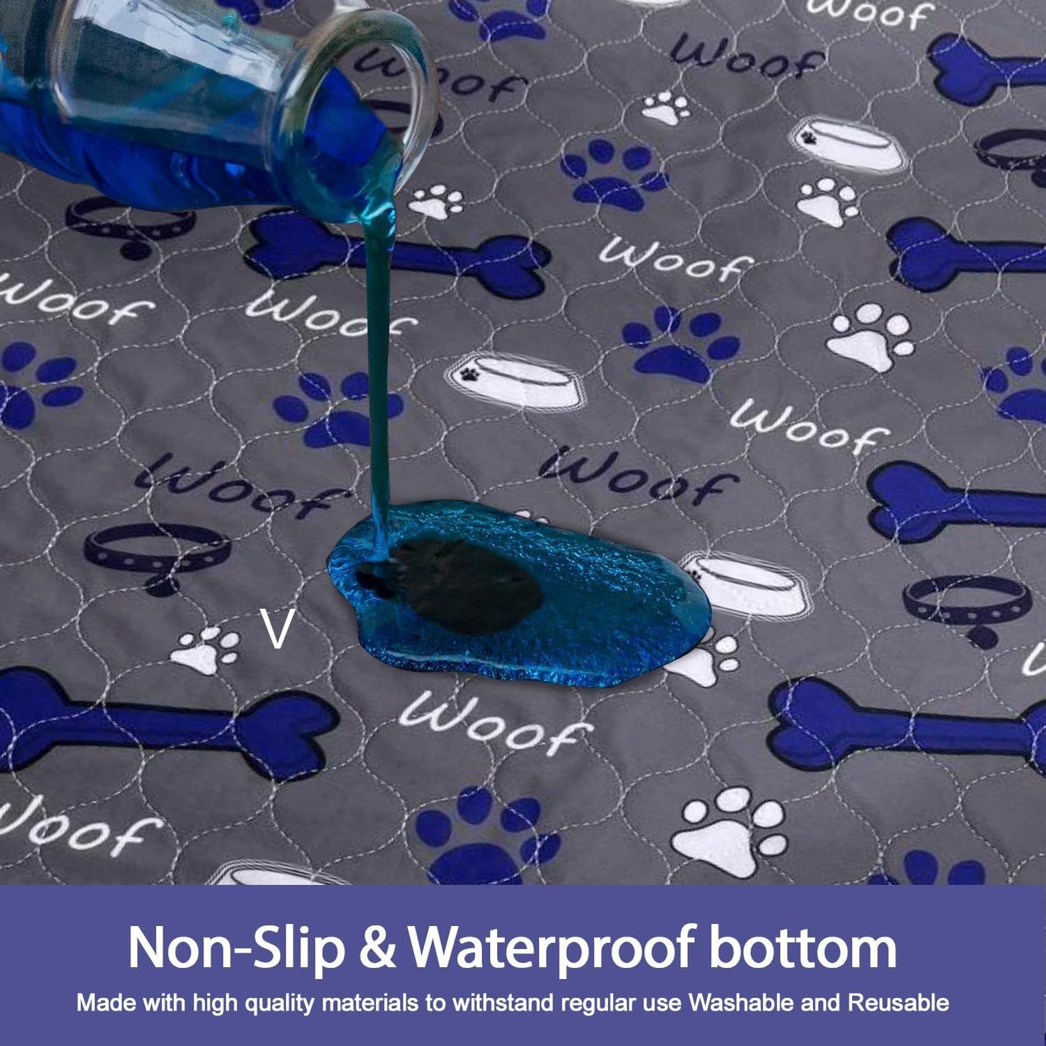 Pawriffic Washable Pee Pads for Dogs | 2 Pk | with FREE Pet Grooming gloves Blue