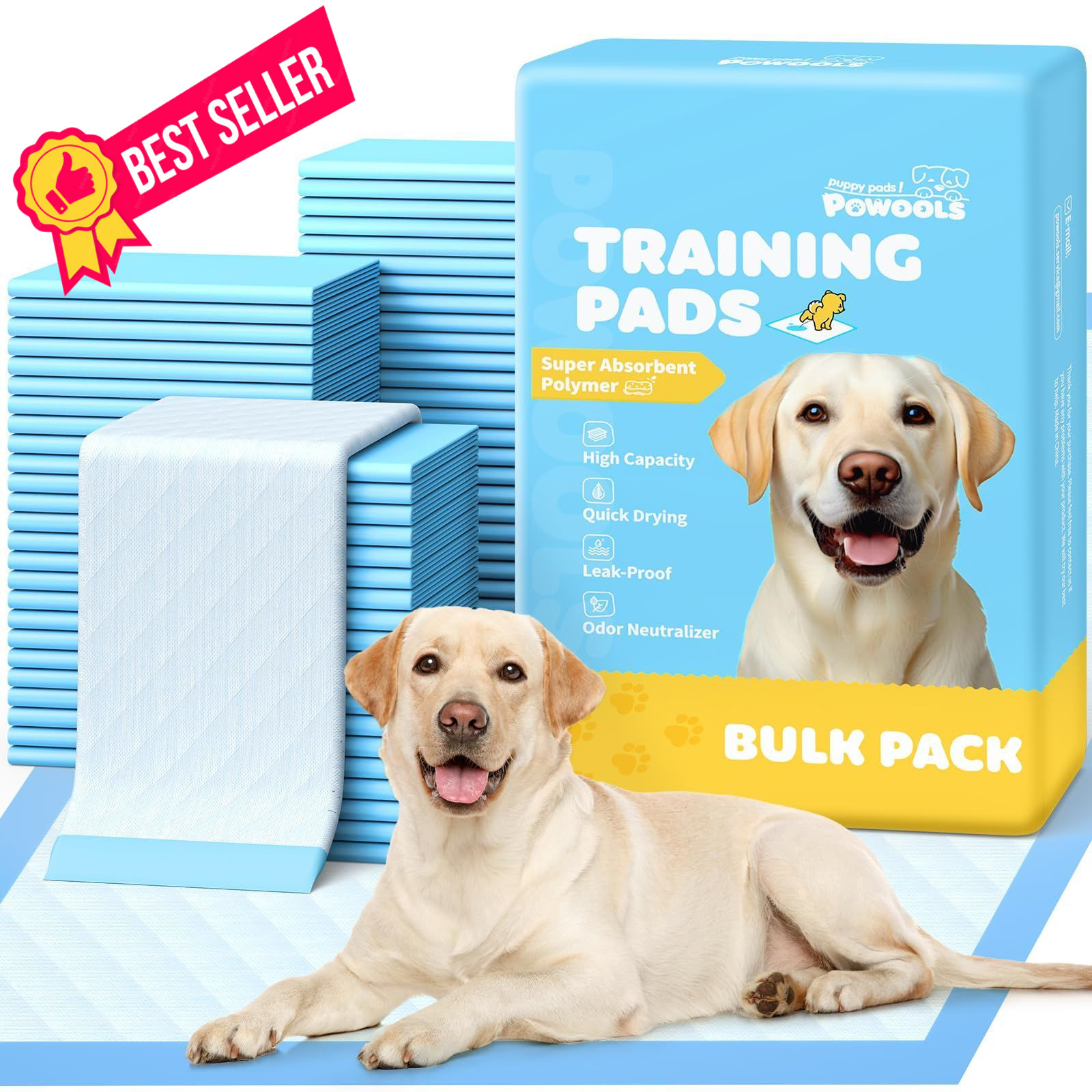 Powools 100-Pack X-Large Puppy Pads – 34” x 28” 34″ x 28″ (100 Packs), Blue