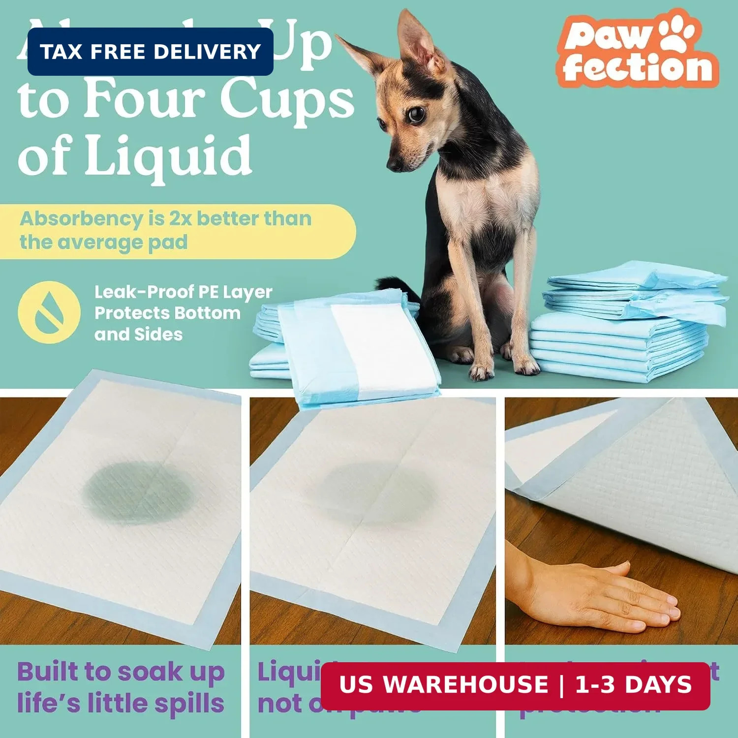 23.6″ x 29.5″ Unscented Puppy Pads – 30 Count Pee Pads for Dogs – 6-Layer Absorb