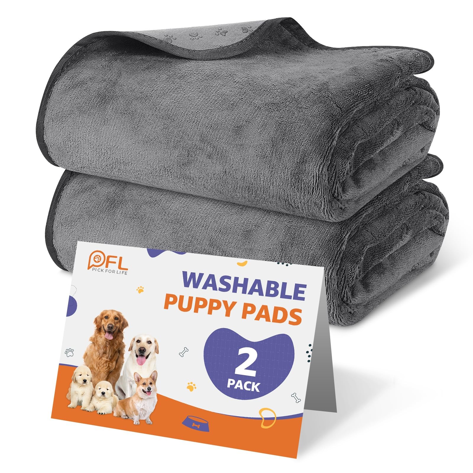 Washable Dog Pee Pads 36×36 2Pack Reusable Puppy Pads, 36″x36″-2PACK, Gray
