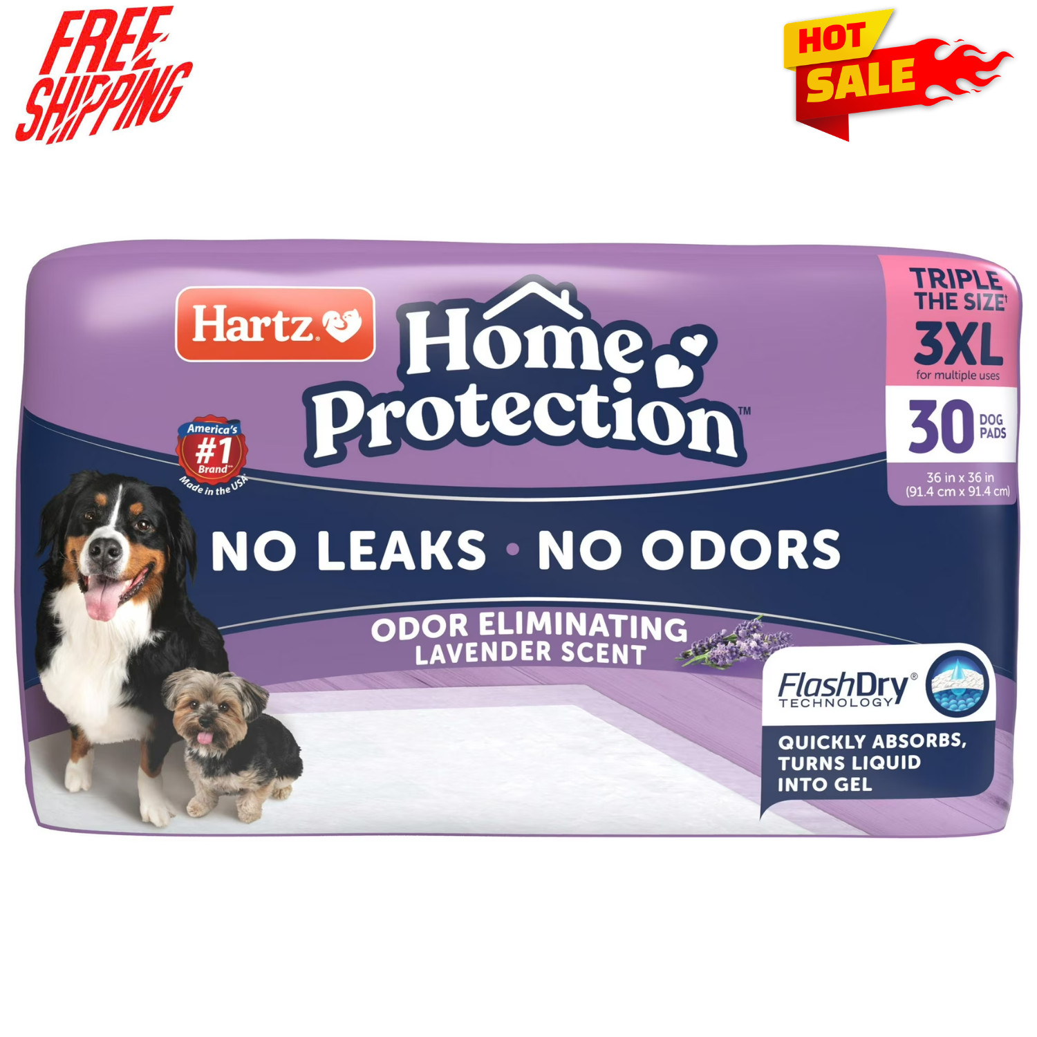 Hartz Dog Pads 3XL 30Ct Lavender Odor Control Leak Proof Training Pads