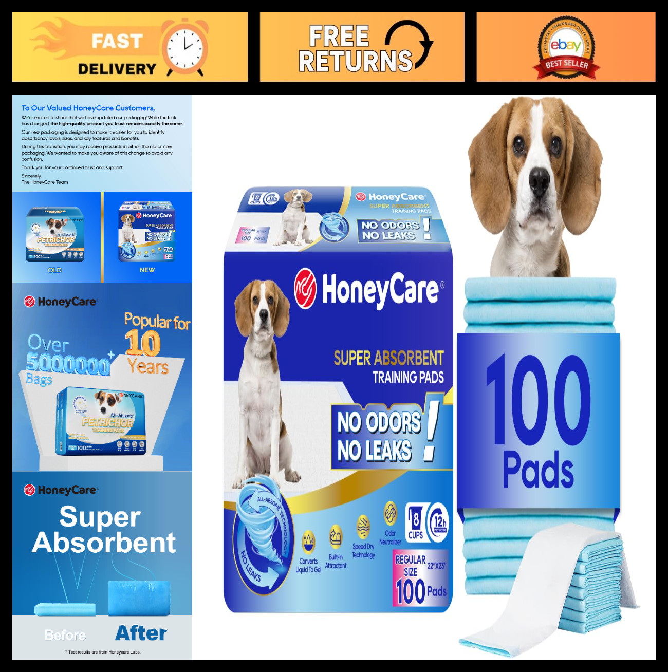 Ultra Absorbent Dog Training Pads 22″x23″ – 100 Count, Leak-Proof, Quick-Dry, Od