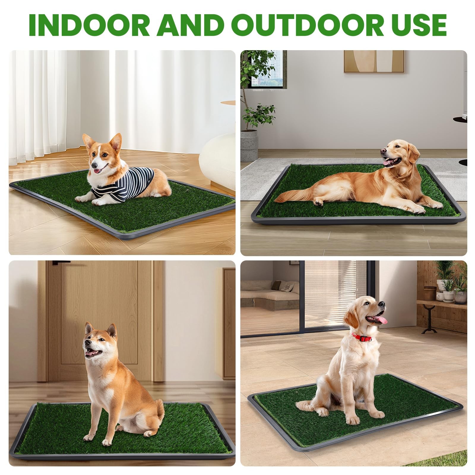 FURWAY Dog Grass Pad with Tray Artificial Puppy Pee 35.4″X 23.6″, Gray