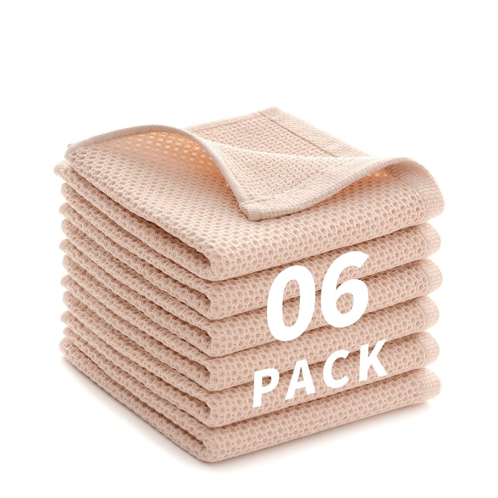 Cotton Dish Towels 6 Pack,12×12 Inch – Super Absorbent, Quick-Dry & Reusab